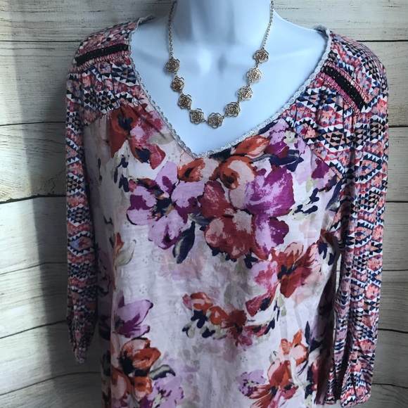 3/4 length sleeve floral light weight shirt. - Picture 2 of 4